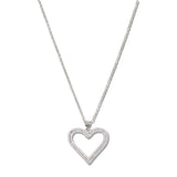 109817, CUTOUT HEART PAVE CUBIC ZIRCONIA STAINLESS STEEL PENDANT NECKLACE