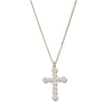 109818, ROUNDED CROSS PAVE CUBIC ZIRCONIA STAINLESS STEEL PENDANT NECKLACE