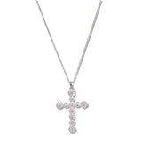 109818, ROUNDED CROSS PAVE CUBIC ZIRCONIA STAINLESS STEEL PENDANT NECKLACE