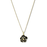 109821, ENAMEL ROSE FLOWER STAINLESS STEEL PENDANT NECKLACE