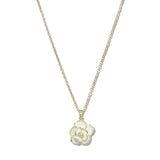 109821, ENAMEL ROSE FLOWER STAINLESS STEEL PENDANT NECKLACE