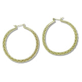 109828, 50MM GOLD WHITE GOLD DIPPED BRASS BRAIDED HOOP EARRING