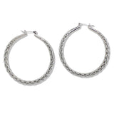 109828, 50MM GOLD WHITE GOLD DIPPED BRASS BRAIDED HOOP EARRING