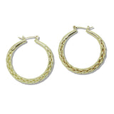 109829, 35MM GOLD WHITE GOLD DIPPED BRASS BRAIDED HOOP EARRING