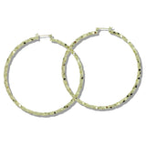109834, 70MM GOLD WHITE GOLD DIPPED BRASS DIAMOND CUT HOOP EARRING