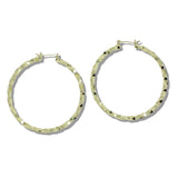 109835, 50MM GOLD WHITE GOLD DIPPED BRASS DIAMOND CUT HOOP EARRING