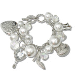 109856, HEART MIRROR HIGH HEEL RIBBON BOW GLASS PEARL MULTI CHARM TOGGLE BRACELET