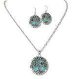 109863, ROUND TURQUOISE TREE OF LIFE PENDANT NECKLACE