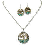 109864, ROUND TURQUOISE ACCENT TREE OF LIFE PENDANT NECKLACE