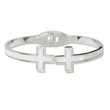 109873, MOTHER OF PEARL CROSS STAINLESS STEEL OPEN BANGLE BRACELET