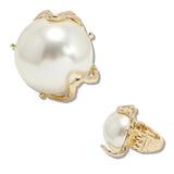 109880, BIG PEARL WITH HAMMERED METAL ACCENT STRETCH RING