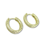 109895, GOLD WHITE GOLD DIPPED PAVE CUBIC ZIRCONIA ROUND HUGGIE HOOP EARRING