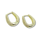 109896, GOLD WHITE GOLD DIPPED PAVE CUBIC ZIRCONIA HUGGIE EARRING