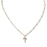 109903, DAINTY CROSS CHARM BEADED NECKLACE