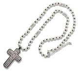 109907, CRYSTAL CROSS PENDANT PEARL BEADED LONG NECKLACE