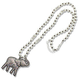 109908, CRYSTAL ELEPHANT PENDANT PEARL BEADED LONG NECKLACE