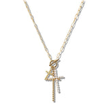 109911, BALL TEXTURED PEARL CROSS CHARMS TOGGLE NECKLACE