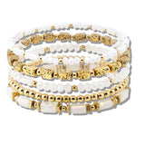 109914, RECTANGLE ACCENT GLASS BEADED MULTI LAYERED STRETCH BRACELET
