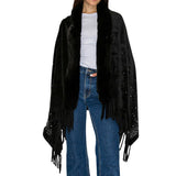 109937, BLING RHINESTONE SOFT FAUX FUR TRIM FRINGE PONCHO WRAP SHAWL
