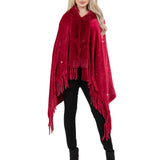 109937, BLING RHINESTONE SOFT FAUX FUR TRIM FRINGE PONCHO WRAP SHAWL