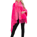 109937, BLING RHINESTONE SOFT FAUX FUR TRIM FRINGE PONCHO WRAP SHAWL