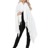 109937, BLING RHINESTONE SOFT FAUX FUR TRIM FRINGE PONCHO WRAP SHAWL
