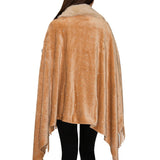 109937, BLING RHINESTONE SOFT FAUX FUR TRIM FRINGE PONCHO WRAP SHAWL
