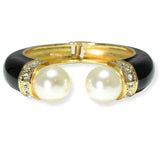 109941, BOLD PEARL ENAMEL ACCENT OPEN CUFF BANGLE BRACELET