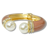 109941, BOLD PEARL ENAMEL ACCENT OPEN CUFF BANGLE BRACELET