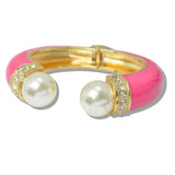 109941, BOLD PEARL ENAMEL ACCENT OPEN CUFF BANGLE BRACELET
