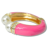 109941, BOLD PEARL ENAMEL ACCENT OPEN CUFF BANGLE BRACELET