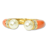 109941, BOLD PEARL ENAMEL ACCENT OPEN CUFF BANGLE BRACELET