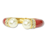 109941, BOLD PEARL ENAMEL ACCENT OPEN CUFF BANGLE BRACELET