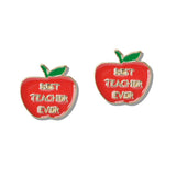 109942, BEST TEACHER EVER APPLE ENAMEL STUD EARRING