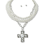 109950, PEARL ACCENT CROSS PENDANT LAYERED NECKLACE