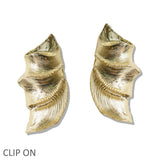 109969, TEXTURED LEAF CLIP ON STATEMENT EARRING