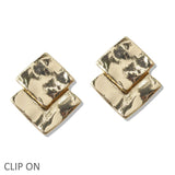 109973, HAMMERED SQUARE GEOMETRIC CLIP ON EARRING