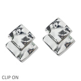 109973, HAMMERED SQUARE GEOMETRIC CLIP ON EARRING