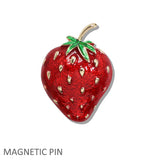 109982, ENAMEL STRAWBERRY MAGNETIC PIN BROOCH