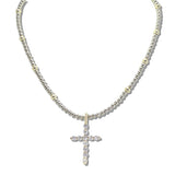 109992, 14K GOLD PLATED CUBIC ZIRCONIA CROSS PENDANT NECKLACE