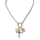 109993, 14K GOLD PLATED CROSS OVAL CUBIC ZIRCONIA PEARL CHARMS PENDANT NECKLACE