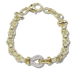109998, 14K GOLD PLATED PAVE CUBIC ZIRCONIA ACCENT DESIGNER INSPIRED CHAIN BRACELET