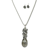NE3615GY 10 · Teardrop Crystal With Round Rhinestone Accent Long Pendant Necklace – Silver/Gray