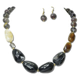 NE8792BK_JM 10 · Marbled Nugget Bead Necklace Set – Gold/Black Multi