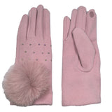 110008, RHINESTONE EMBELLISHED TOUCHSCREEN GLOVES WITH FAUX FUR POM