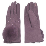 110008, RHINESTONE EMBELLISHED TOUCHSCREEN GLOVES WITH FAUX FUR POM