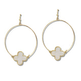 110019, MOTHER OF PEARL CLOVER CHARM HOOP EARRING