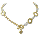 110026, TWO TONE HAMMERED ROUND ACCENT METAL NECKLACE