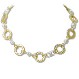 110026, TWO TONE HAMMERED ROUND ACCENT METAL NECKLACE