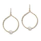 110038, PEARL ACCENT HAMMERED ROUND DANGLE EARRING